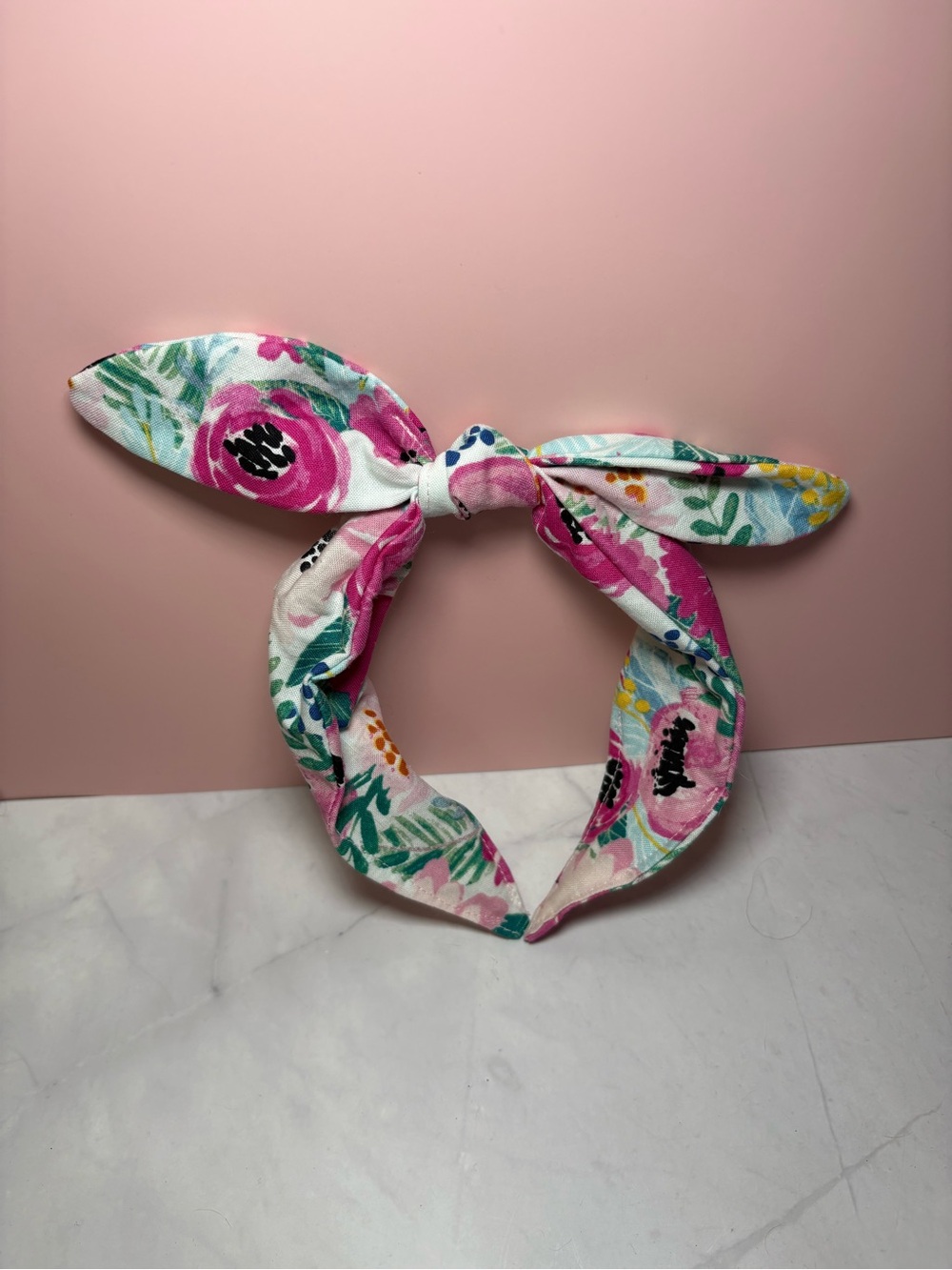 🌸 Pink Floral Print Bow Headband